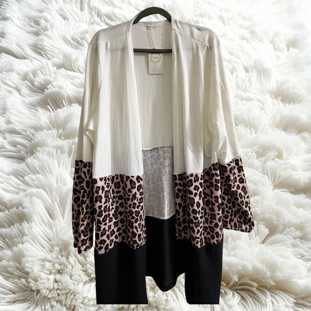 Leopard Print Color Block Cardigan